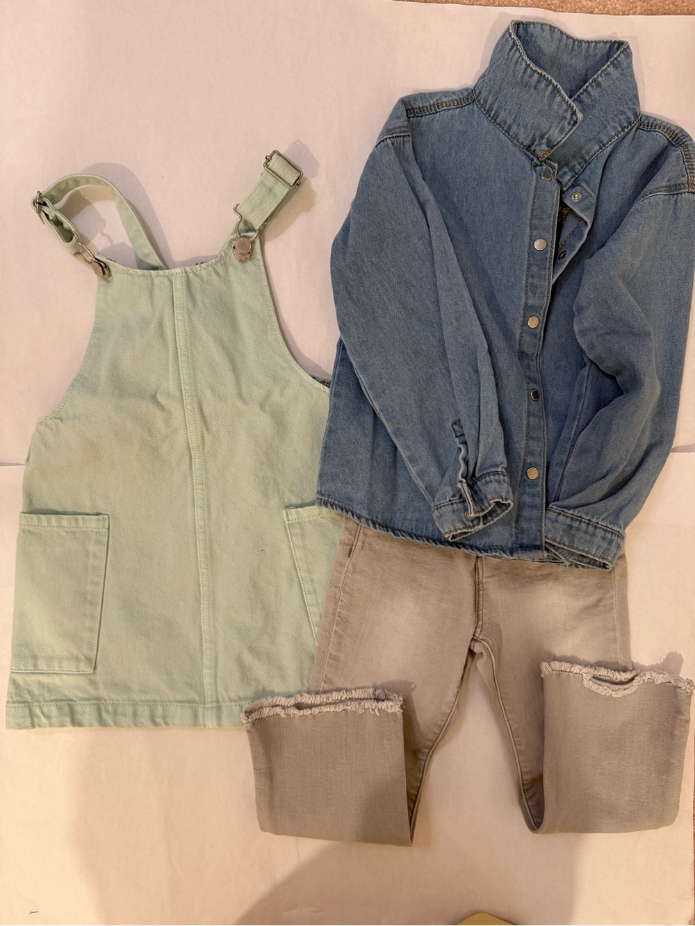 Zara Mint Green denim dress, denim top and gray jeans bundle